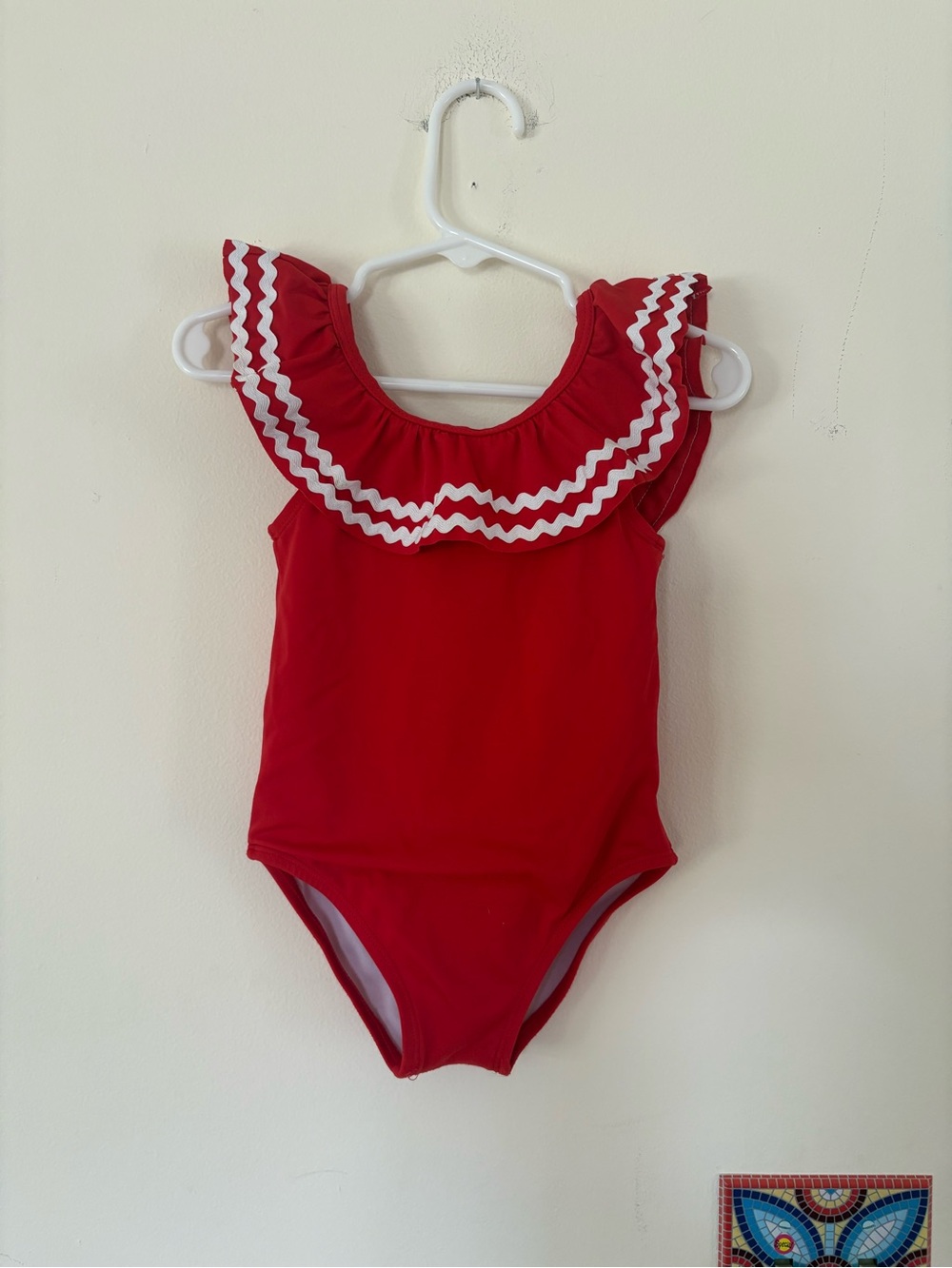 Janie and Jack Candy Cane Red One-Piece w White RicRac Trim 18-24mos